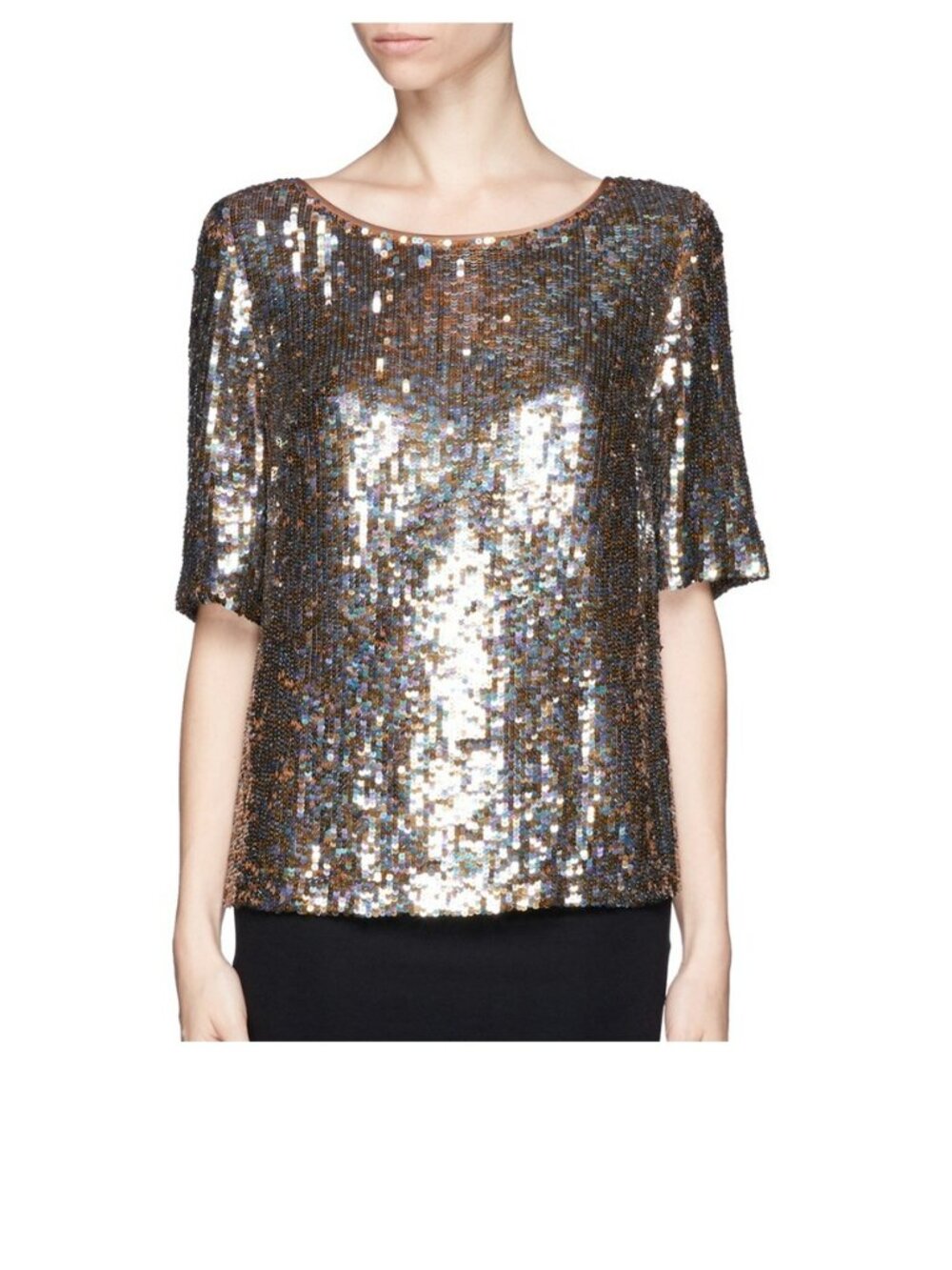 ST JOHN Silver Metallic Sequin Top- Size Small.